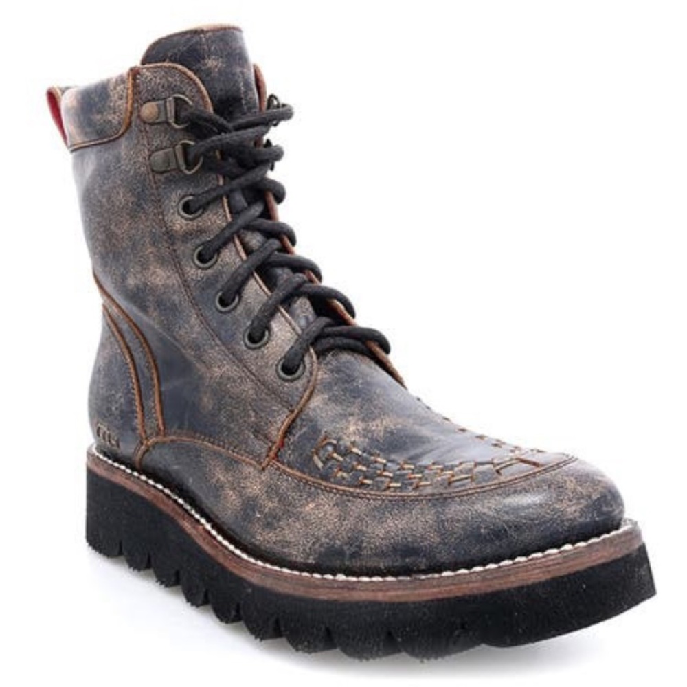 Bed Stu Elisha II  Distressed Black Lux Leather Lace-Up Boots sz 12